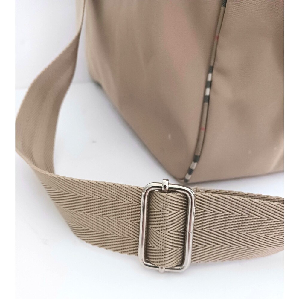 Burberry Fragrance Khaki Nylon Lg Messenger Bag Nova Check Piping Trim Adj Strap - Picture 8 of 16